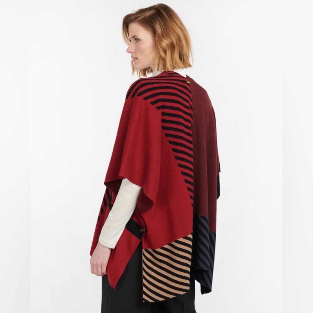 Barbour Martine Cotton Cape O/S Crimson Tartan Plaid Poncho Wrap Shaw - Picture 5 of 7